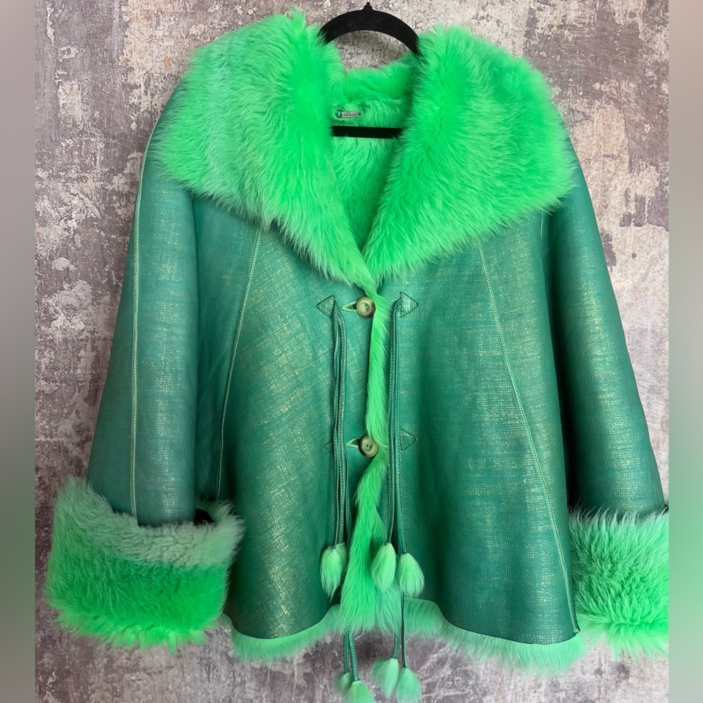 RARE unique leather & lamb coat NEW - Picture 3 of 17